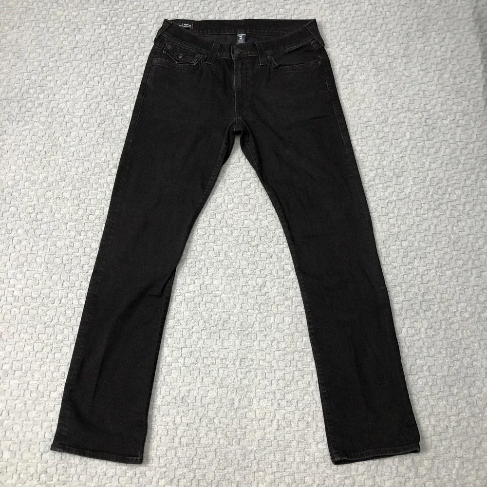 True Religion Ricky Jeans Mens 36x32 Charcoal Relaxed Straight Denim USA Stretch